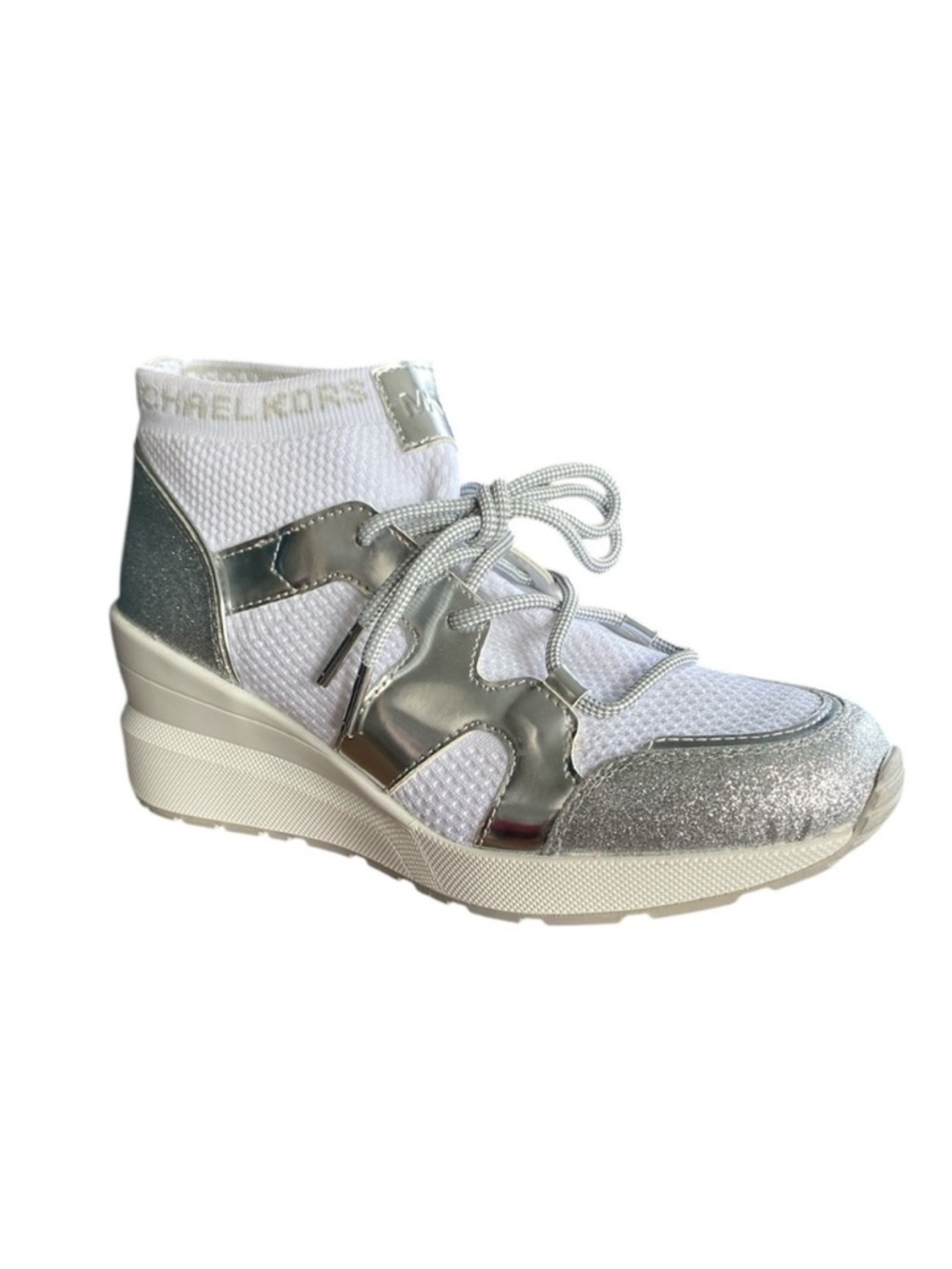 Michael Kors Glitter Wedge Platform Sock Lace Up Sneakers